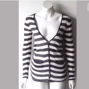 Anthropologie Moth Striped Button Gray Cardigan S